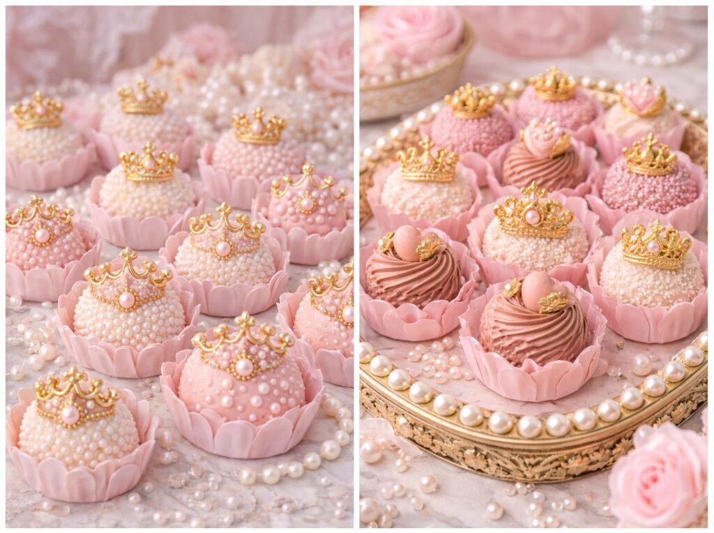 Festa com tema princesas cor-de-rosa com dourado e lilás