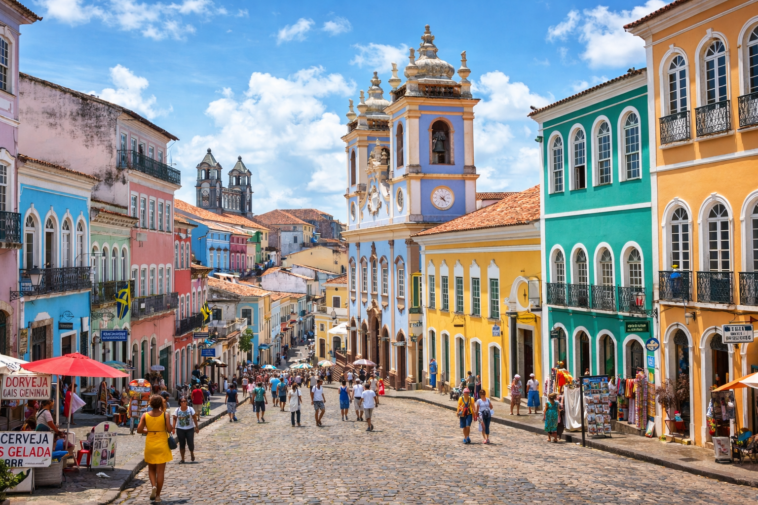 Pelourinho em Salvador com casarões coloridos